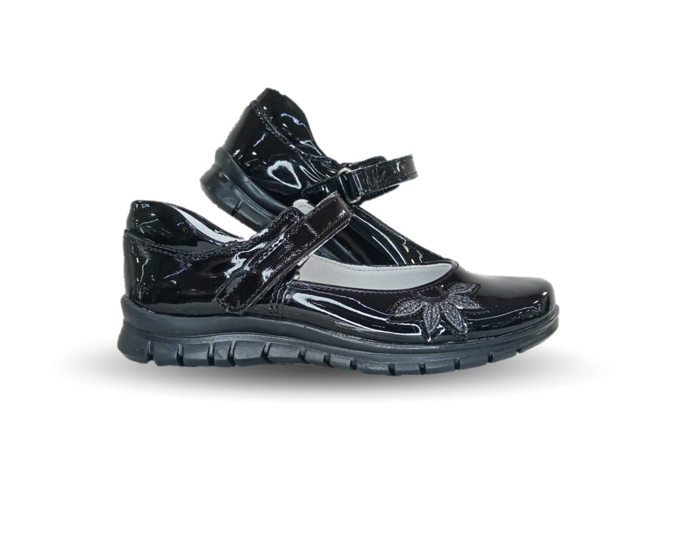 Zapato Escolar y Casual de piel con contactel Yuyin 20241 Charol Negro para niña