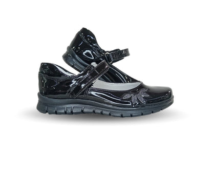 Zapato Escolar y Casual de piel con contactel Yuyin 20241 Charol Negro para niña