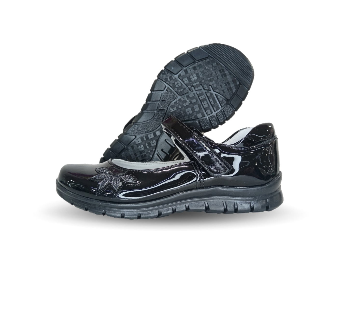 Zapato Escolar y Casual de piel con contactel Yuyin 20241 Charol Negro para niña