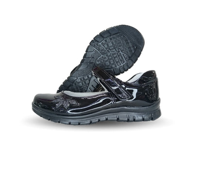 Zapato Escolar y Casual de piel con contactel Yuyin 20241 Charol Negro para niña