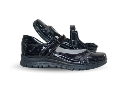 Zapato Escolar y Casual de piel con contactel Yuyin 20241 Charol Negro para niña