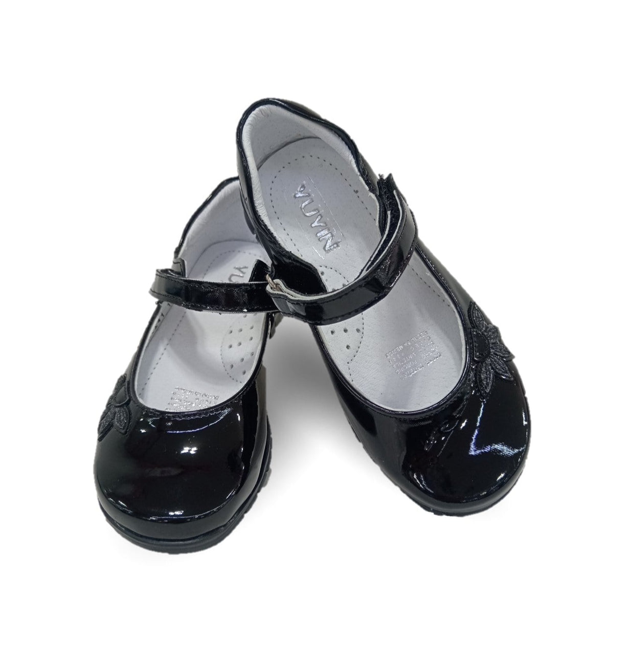 Zapato Escolar y Casual de piel con contactel Yuyin 20241 Charol Negro para niña