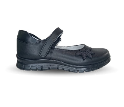 Zapato Escolar y Casual de piel con contactel Yuyin 20241 Negro para niña