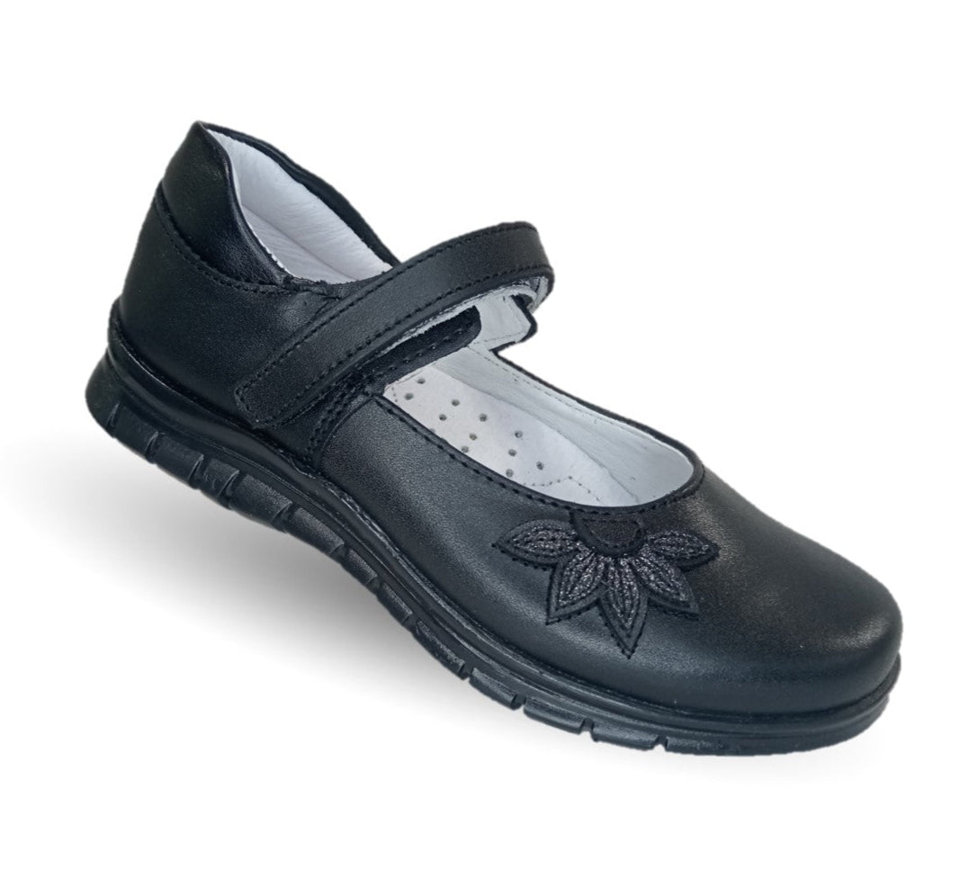 Zapato Escolar y Casual de piel con contactel Yuyin 20241 Negro para niña