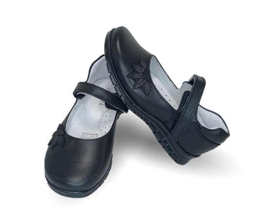 Zapato Escolar y Casual de piel con contactel Yuyin 20241 Negro para niña