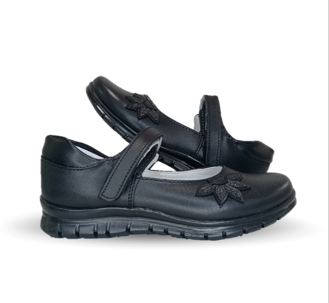 Zapato Escolar y Casual de piel con contactel Yuyin 20241 Negro para niña