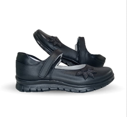 Zapato Escolar y Casual de piel con contactel Yuyin 20241 Negro para niña