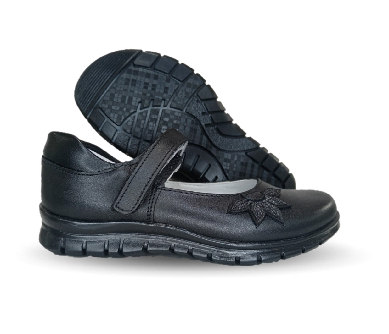 Zapato Escolar y Casual de piel con contactel Yuyin 20241 Negro para niña