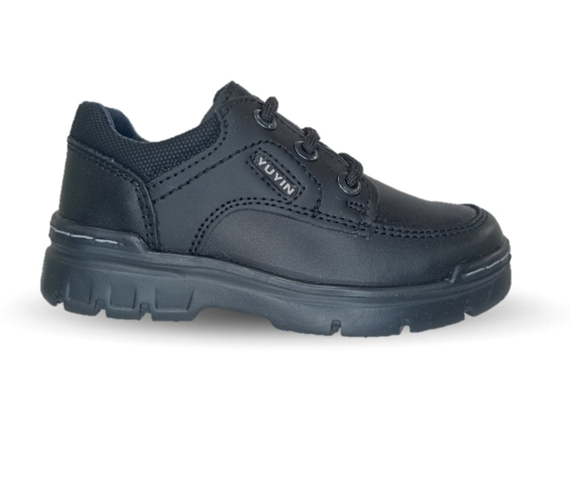 Zapato Escolar y Casual de piel con agujetas Yuyin 23293 Negro para niño