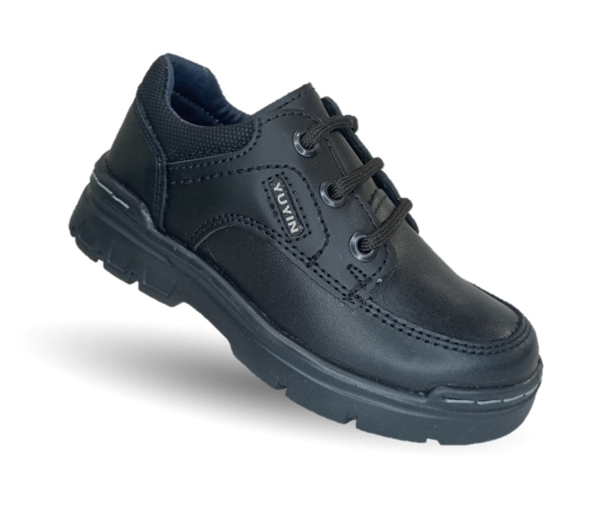 Zapato Escolar y Casual de piel con agujetas Yuyin 23293 Negro para niño