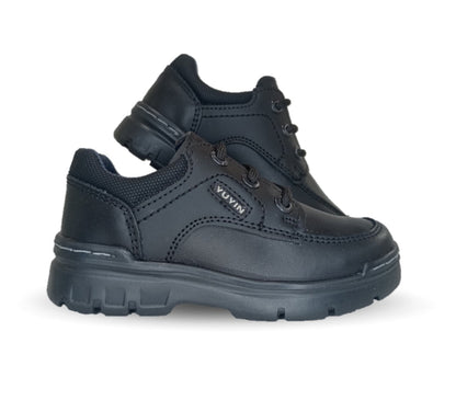 Zapato Escolar y Casual de piel con agujetas Yuyin 23293 Negro para niño