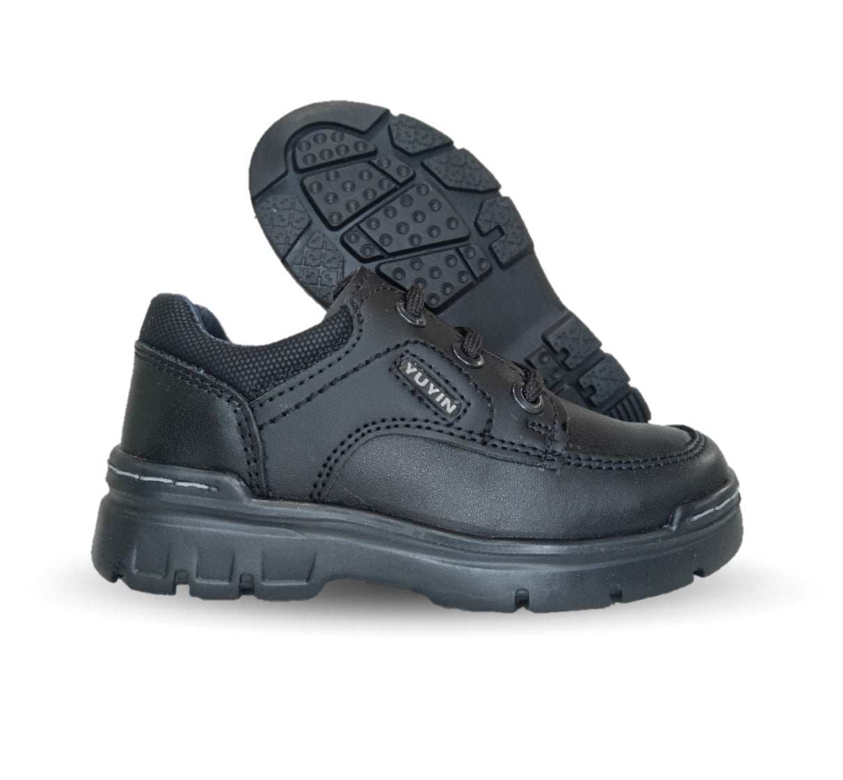 Zapato Escolar y Casual de piel con agujetas Yuyin 23293 Negro para niño