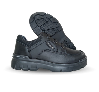 Zapato Escolar y Casual de piel con agujetas Yuyin 23293 Negro para niño