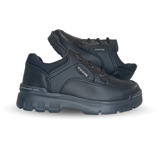 Zapato Escolar y Casual de piel con agujetas Yuyin 23293 Negro para niño