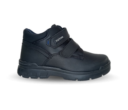 Zapato tipo Bota Escolar y Casual de piel con contactel  Yuyin 23300 Negro para niño