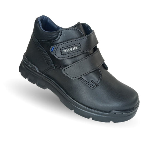 Zapato tipo Bota Escolar y Casual de piel con contactel  Yuyin 23300 Negro para niño