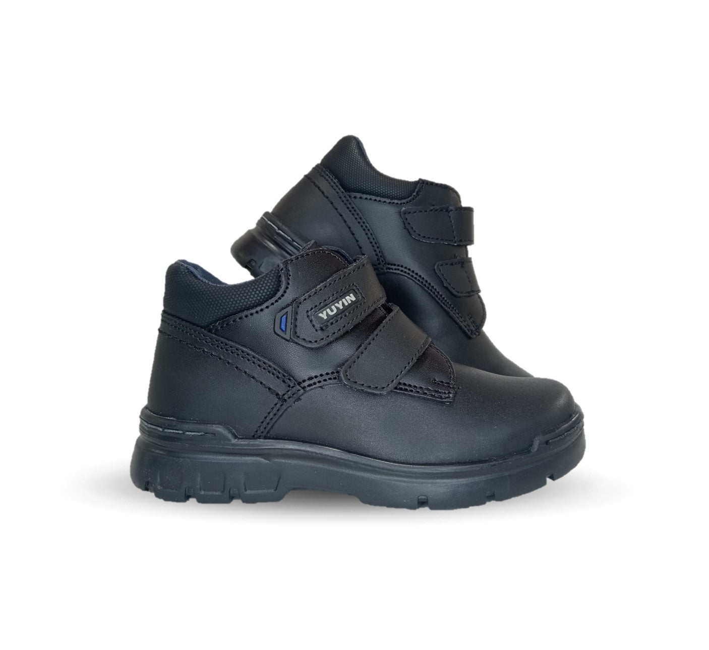Zapato tipo Bota Escolar y Casual de piel con contactel  Yuyin 23300 Negro para niño