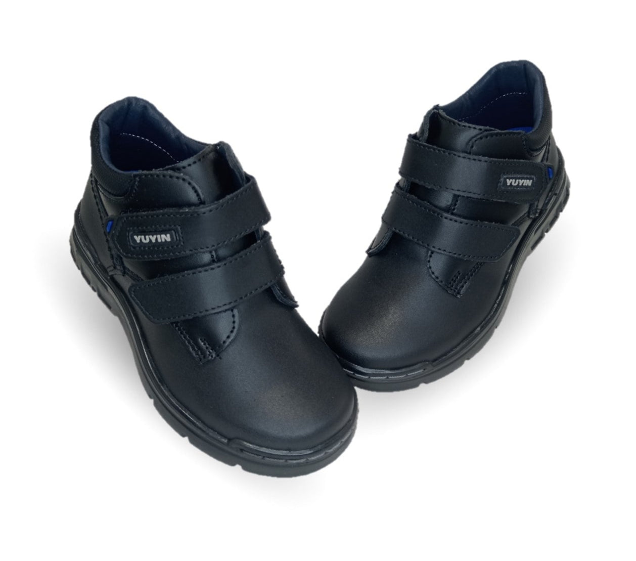 Zapato tipo Bota Escolar y Casual de piel con contactel  Yuyin 23300 Negro para niño