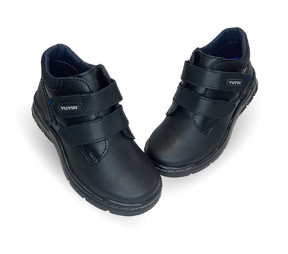Zapato tipo Bota Escolar y Casual de piel con contactel  Yuyin 23300 Negro para niño