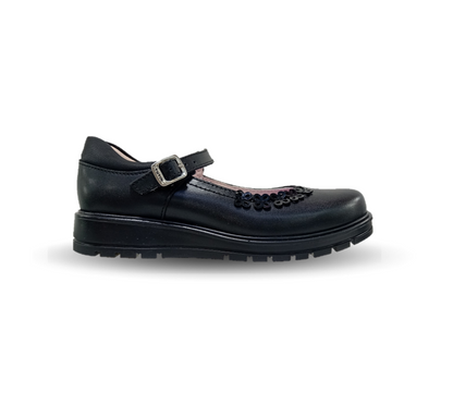 Zapato Escolar y Casual de piel con hebilla Yuyin 26370 Negro para niña