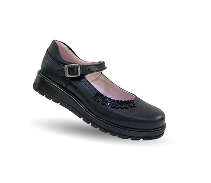 Zapato Escolar y Casual de piel con hebilla Yuyin 26370 Negro para niña