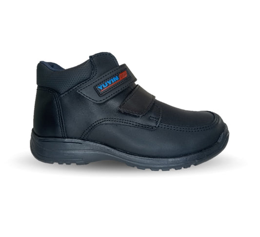 Zapato tipo Bota Escolar y Casual de piel con contactel Yuyin 29150 Negro para niño