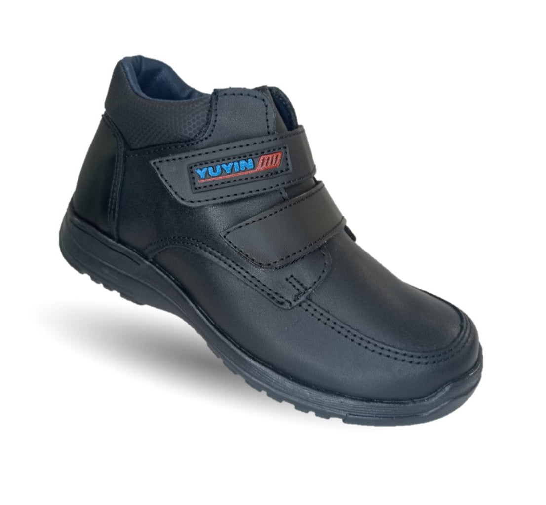 Zapato tipo Bota Escolar y Casual de piel con contactel Yuyin 29150 Negro para niño