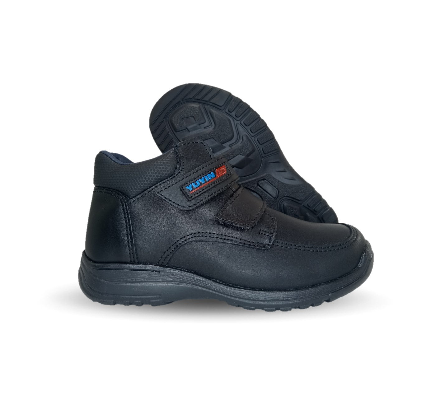 Zapato tipo Bota Escolar y Casual de piel con contactel Yuyin 29150 Negro para niño