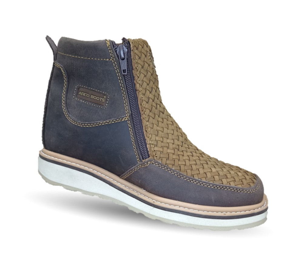 Bota de piel con doble cierre Agavero 75821 Tan para hombre