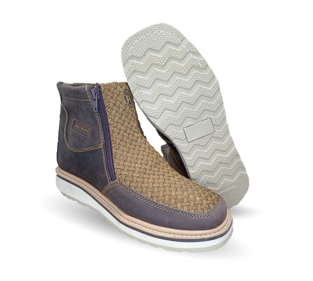 Bota de piel con doble cierre Agavero 75821 Tan para hombre