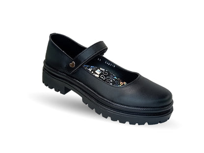 Zapato Escolar de piel con contactel Blasito 210 Negro para niña