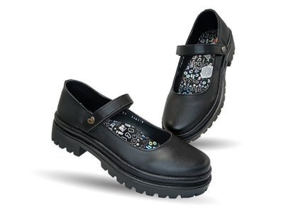 Zapato Escolar de piel con contactel Blasito 210 Negro para niña
