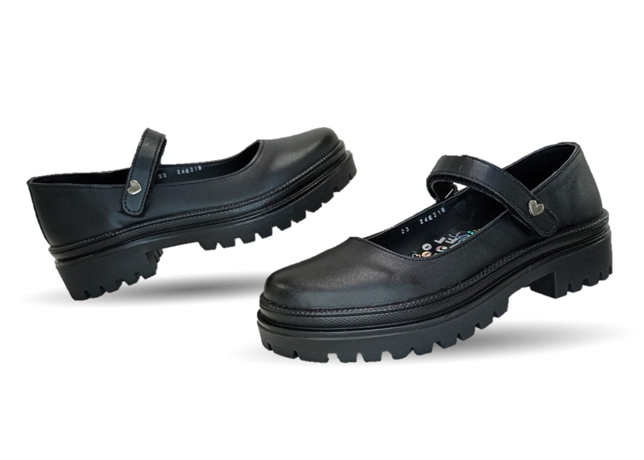 Zapato Escolar de piel con contactel Blasito 210 Negro para niña