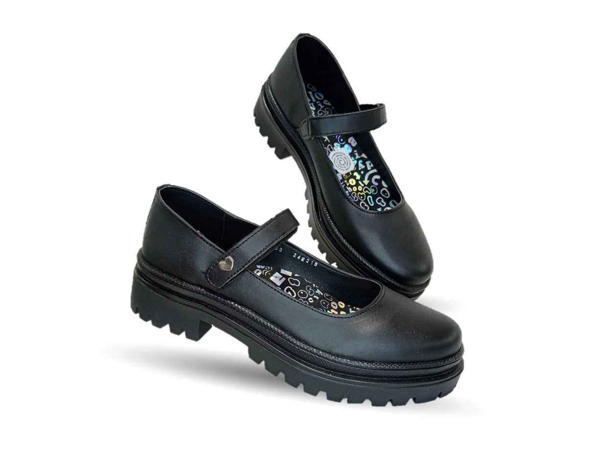 Zapato Escolar de piel con contactel Blasito 210 Negro para niña