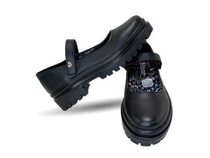 Zapato Escolar de piel con contactel Blasito 210 Negro para niña