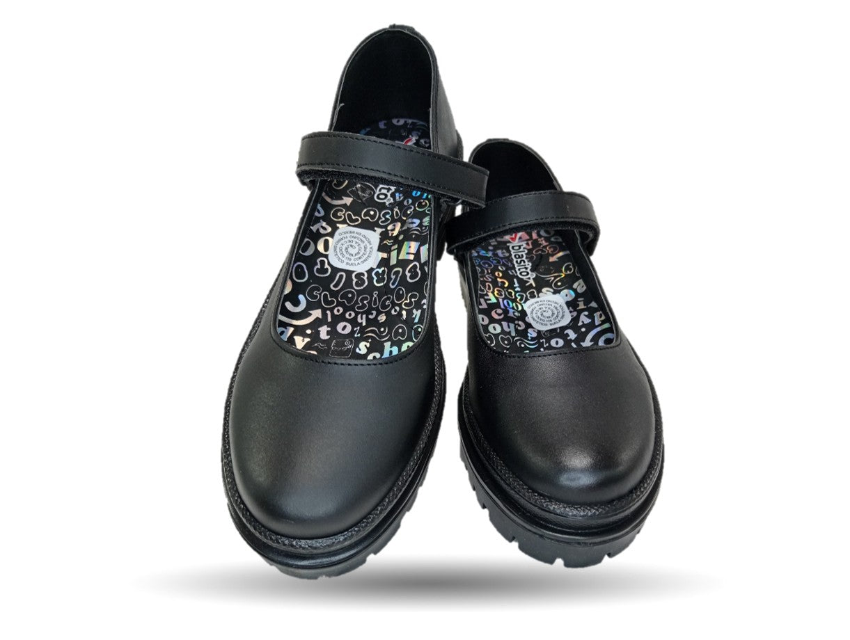 Zapato Escolar de piel con contactel Blasito 210 Negro para niña