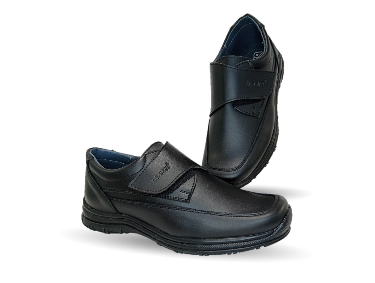 Zapato Escolar de piel con contactel Blasito 245 Negro para niño