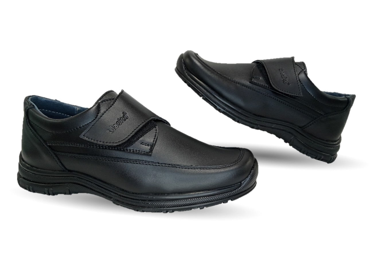 Zapato Escolar de piel con contactel Blasito 245 Negro para niño