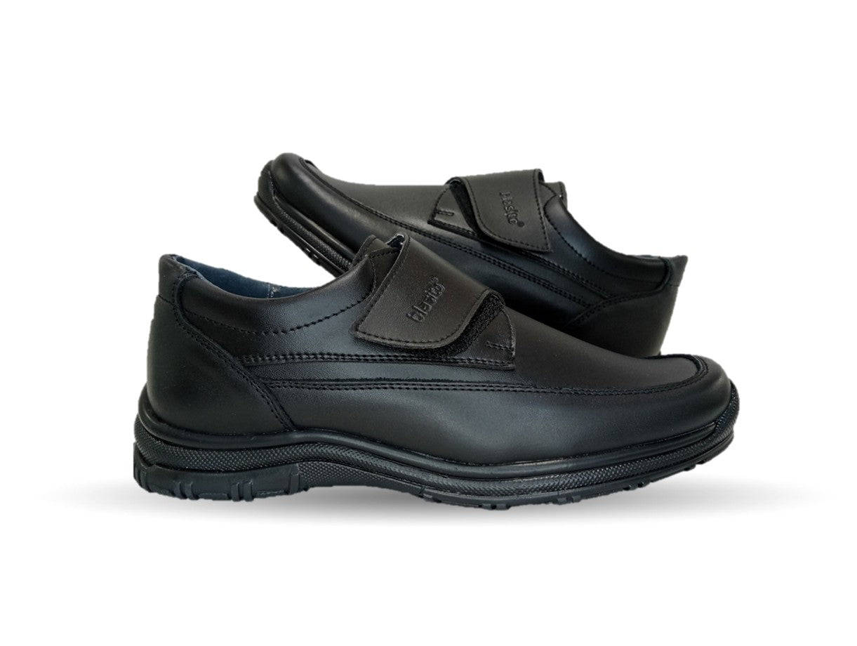 Zapato Escolar de piel con contactel Blasito 245 Negro para niño