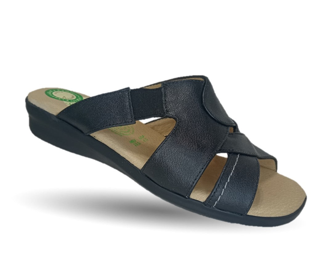 Sandalia de Confort de piel de ternera con Shock Point Capricho 16336 Negro para mujer