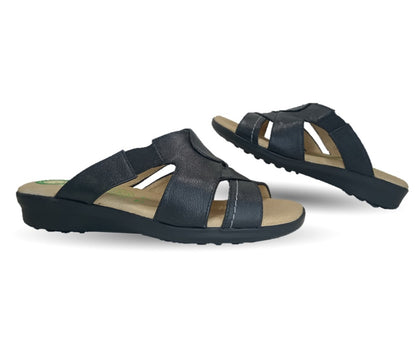 Sandalia de Confort de piel de ternera con Shock Point Capricho 16336 Negro para mujer