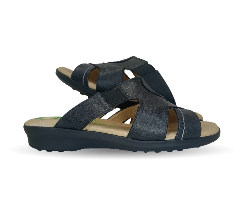 Sandalia de Confort de piel de ternera con Shock Point Capricho 16336 Negro para mujer