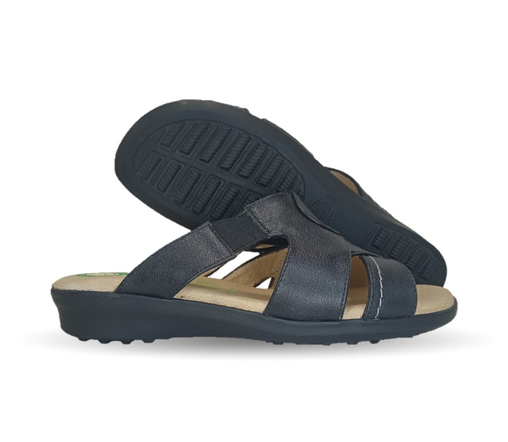 Sandalia de Confort de piel de ternera con Shock Point Capricho 16336 Negro para mujer