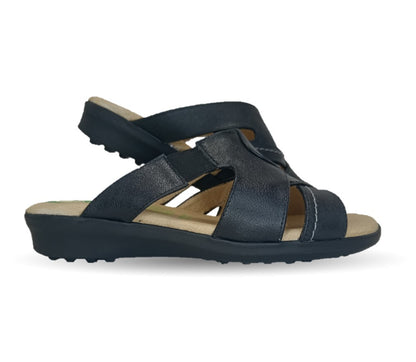 Sandalia de Confort de piel de ternera con Shock Point Capricho 16336 Negro para mujer