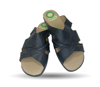 Sandalia de Confort de piel de ternera con Shock Point Capricho 16336 Negro para mujer