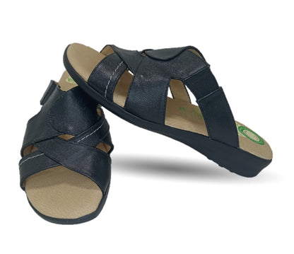 Sandalia de Confort de piel de ternera con Shock Point Capricho 16336 Negro para mujer