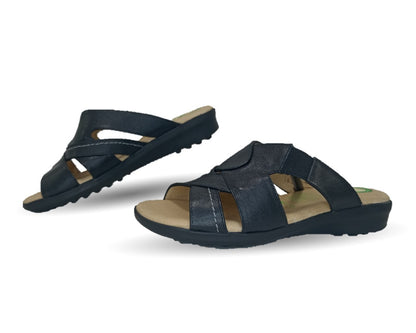 Sandalia de Confort de piel de ternera con Shock Point Capricho 16336 Negro para mujer