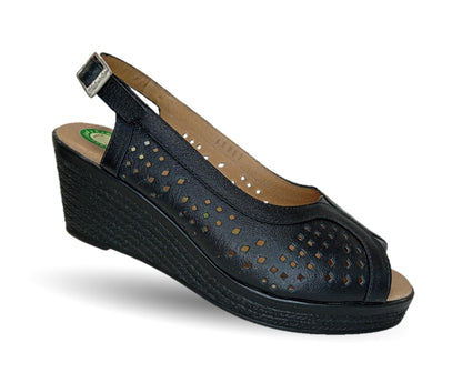 Sandalia de Confort de piel de ternera con Shock Point Capricho 66003 Negro para mujer