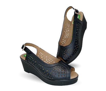 Sandalia de Confort de piel de ternera con Shock Point Capricho 66003 Negro para mujer