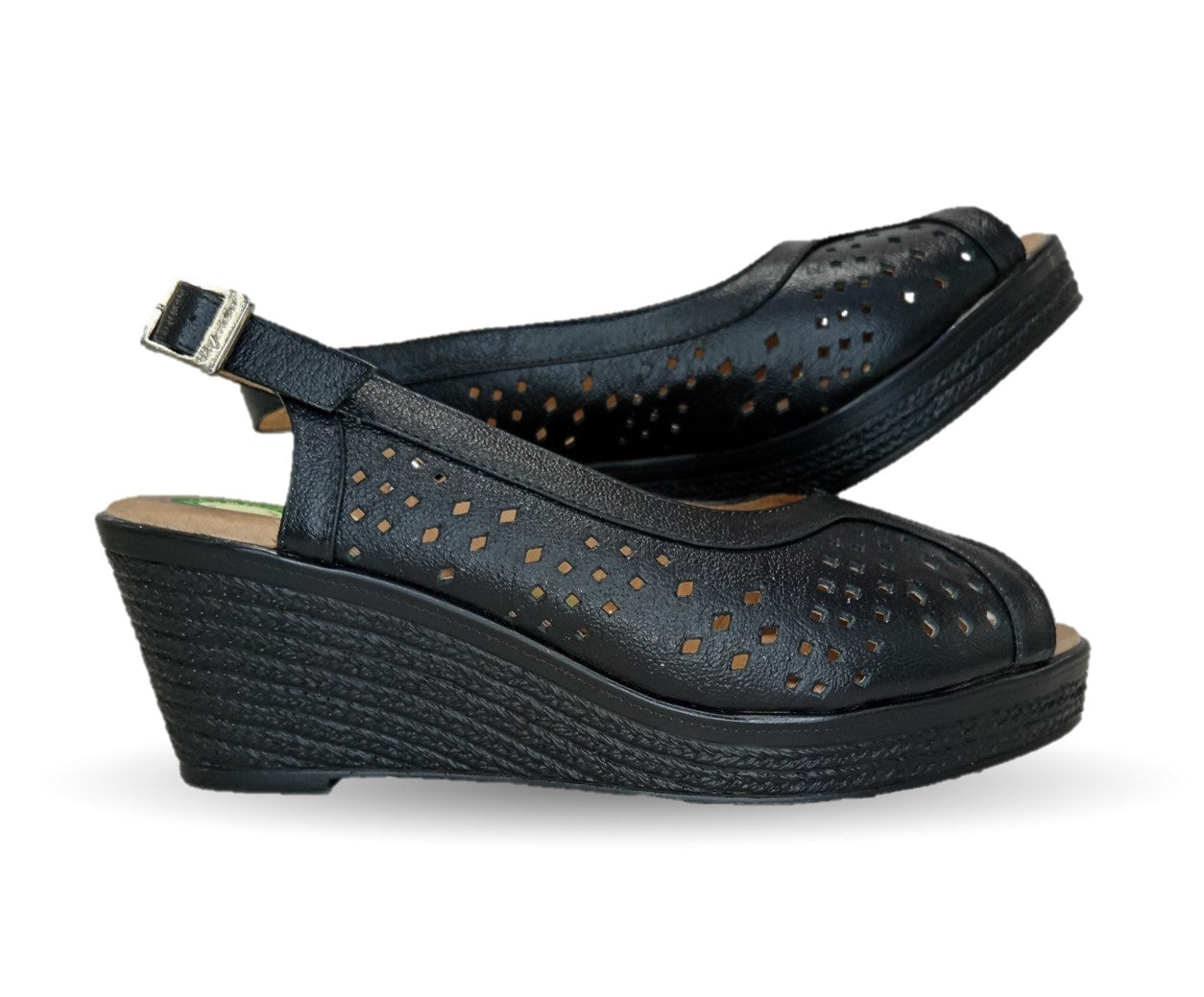 Sandalia de Confort de piel de ternera con Shock Point Capricho 66003 Negro para mujer